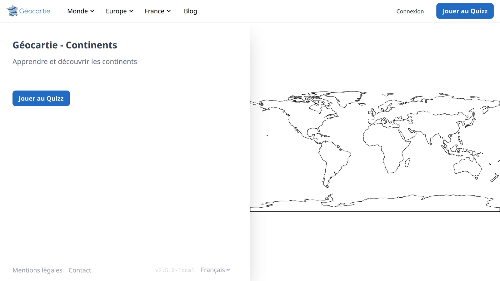 La carte des continents sur Géocartie, la plus rapide à prendre en main.
