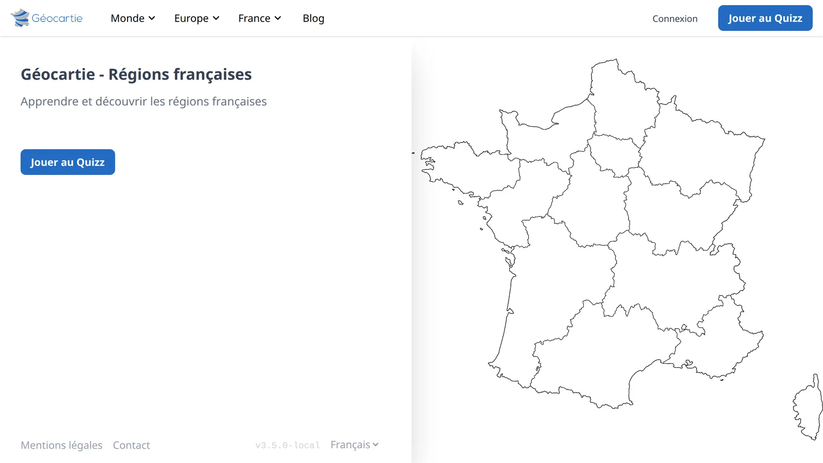 Une page de carte de Géocartie avec son panneau de description à gauche.